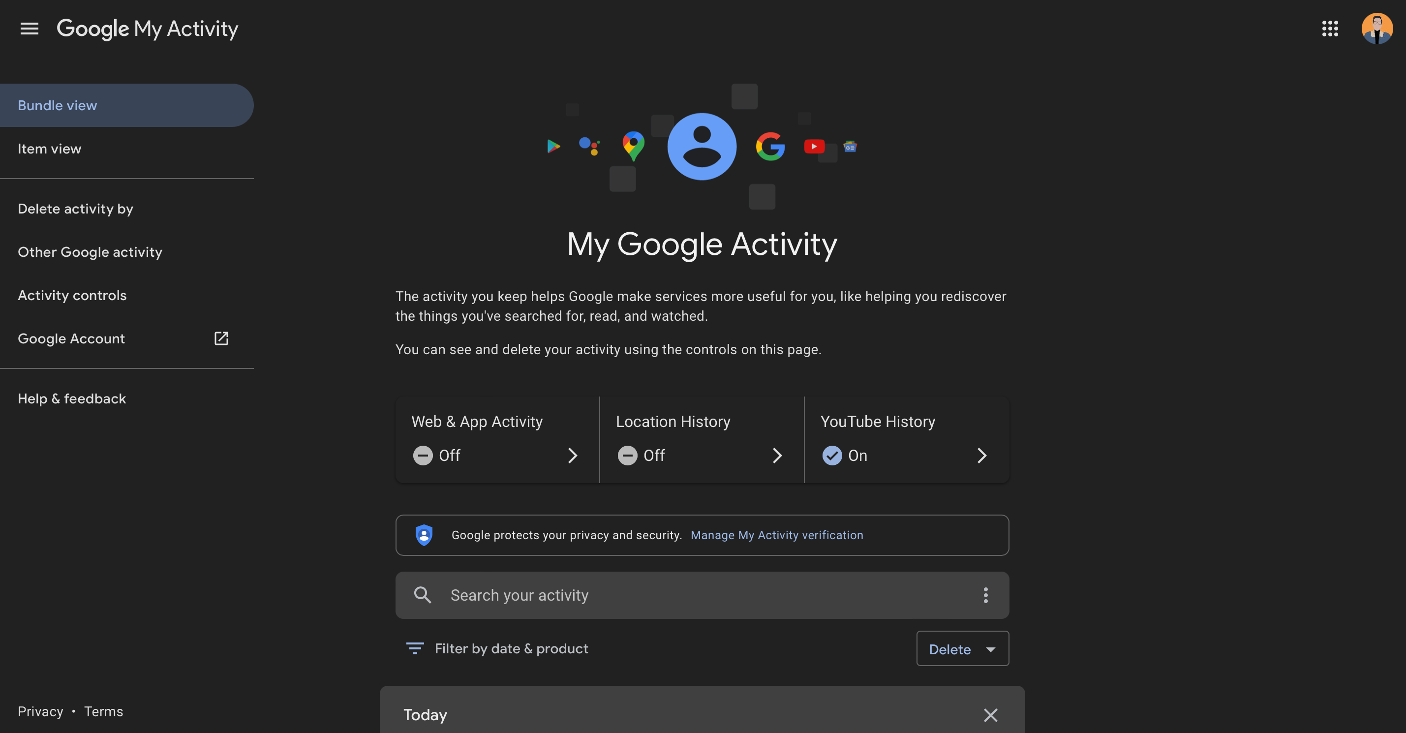 google web and search activity