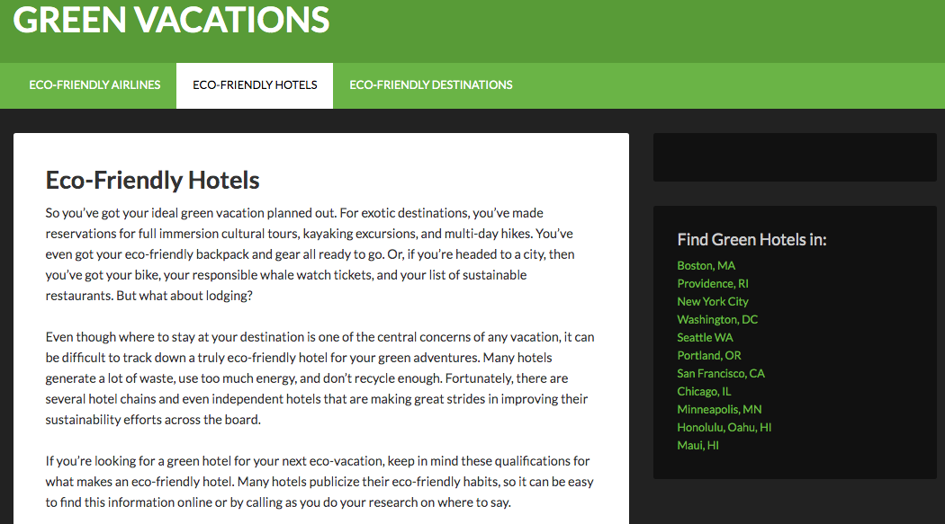 Green Vacations Website