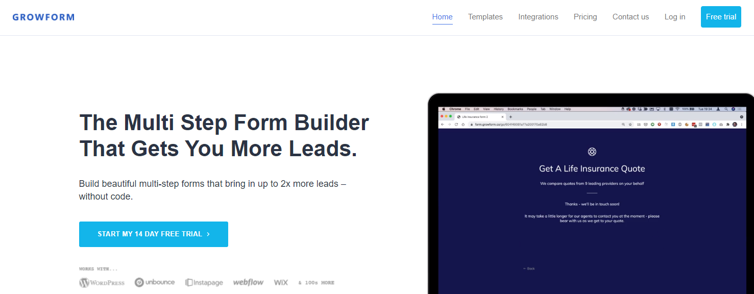Growform Landing Page Screenshot - I 6 modi migliori per creare moduli online