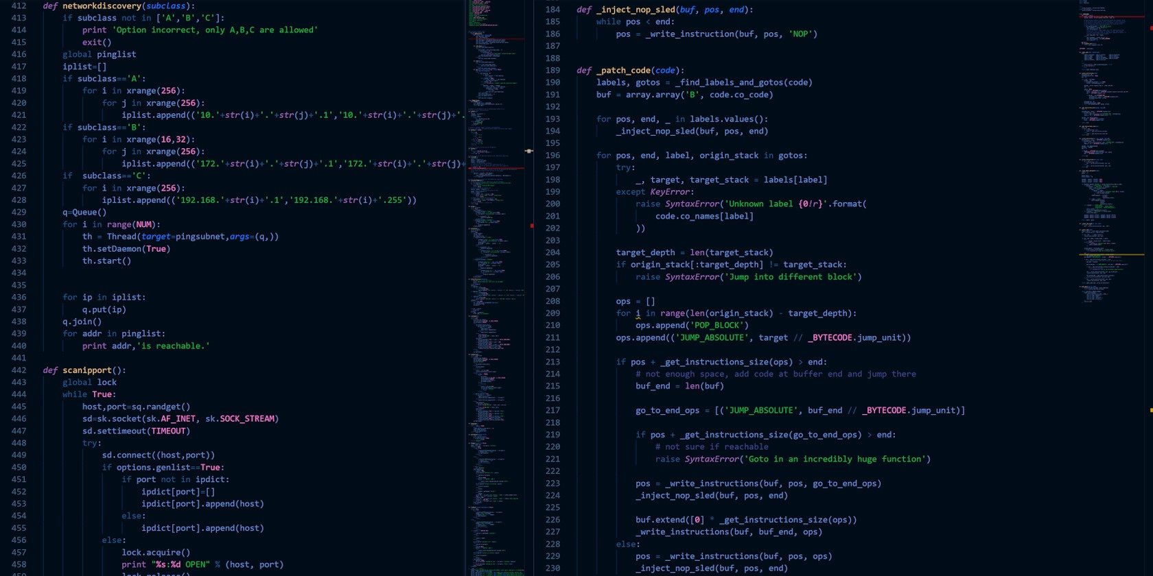 Code editor containing Python blocks of code