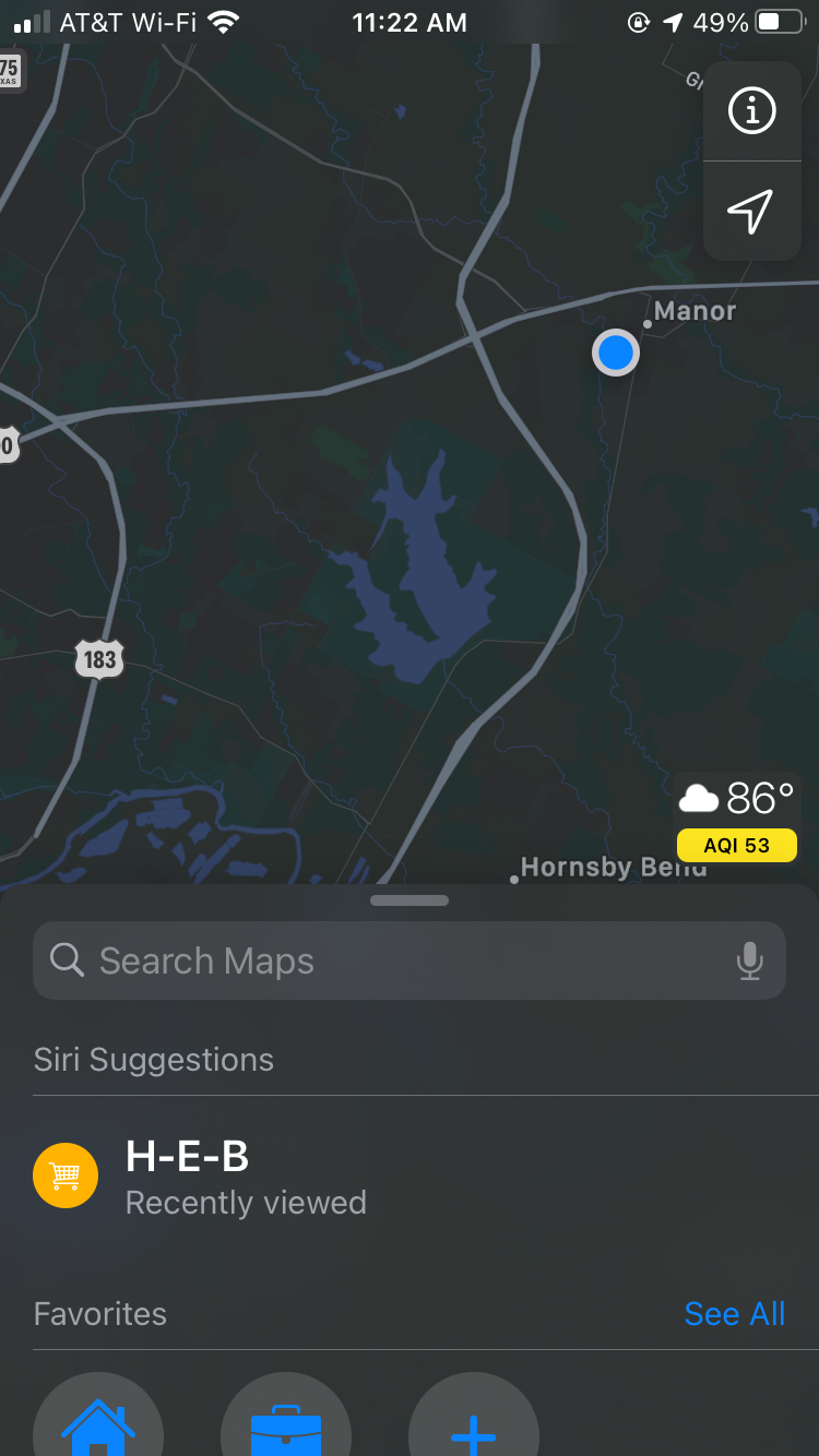 Apple Maps homescreen