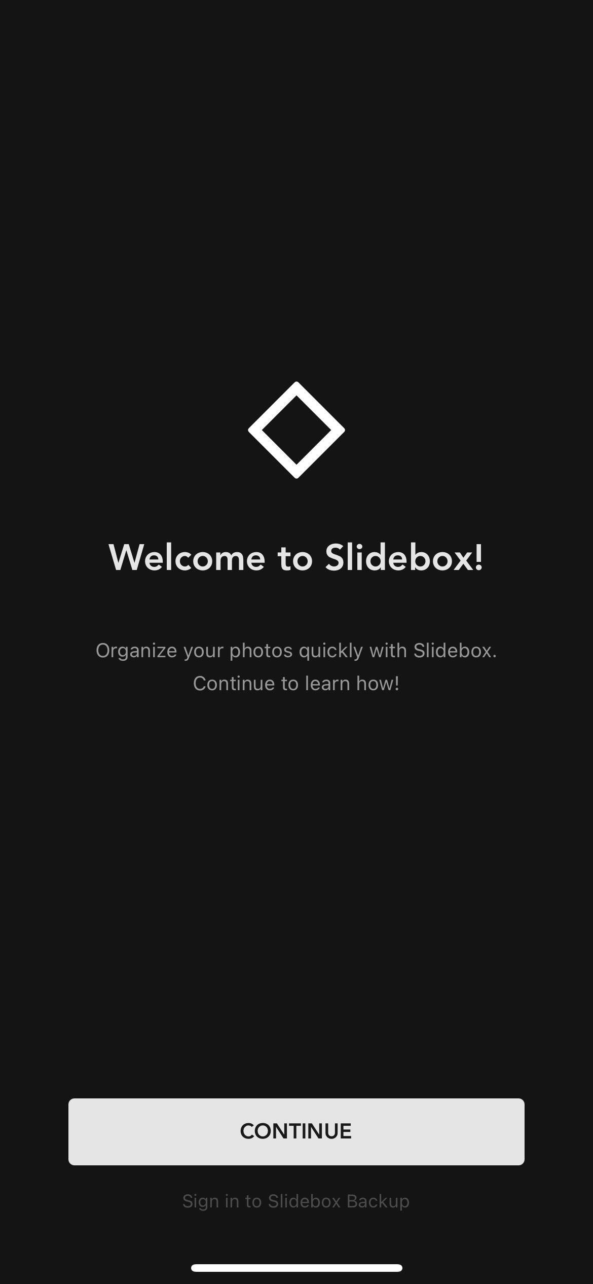 Slidebox welcome screen