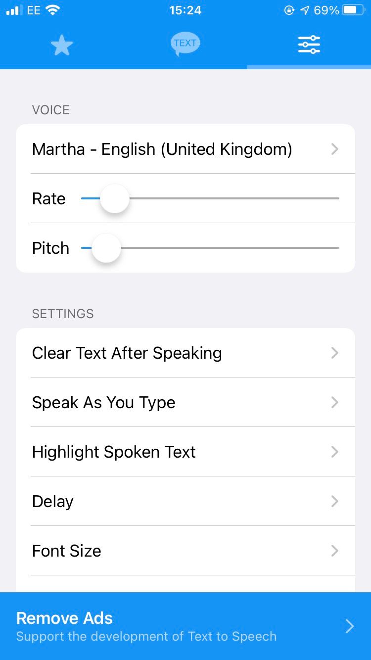 text to speech settings