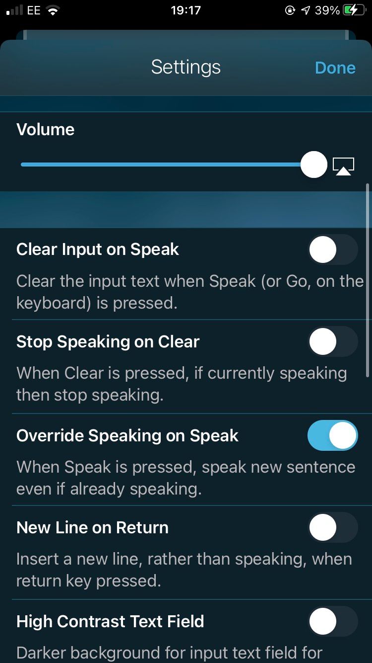 speak settings