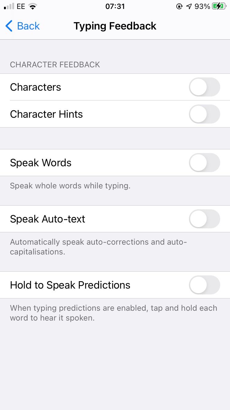 ios text to speech typing feedback
