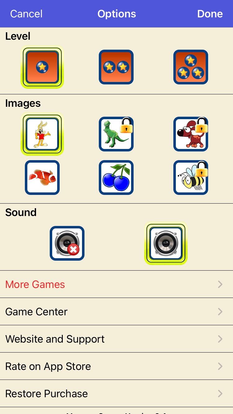 memory games with animals settings