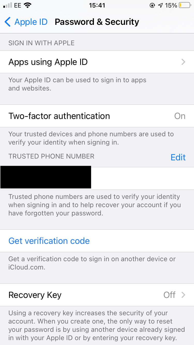 ios settings password & security screen
