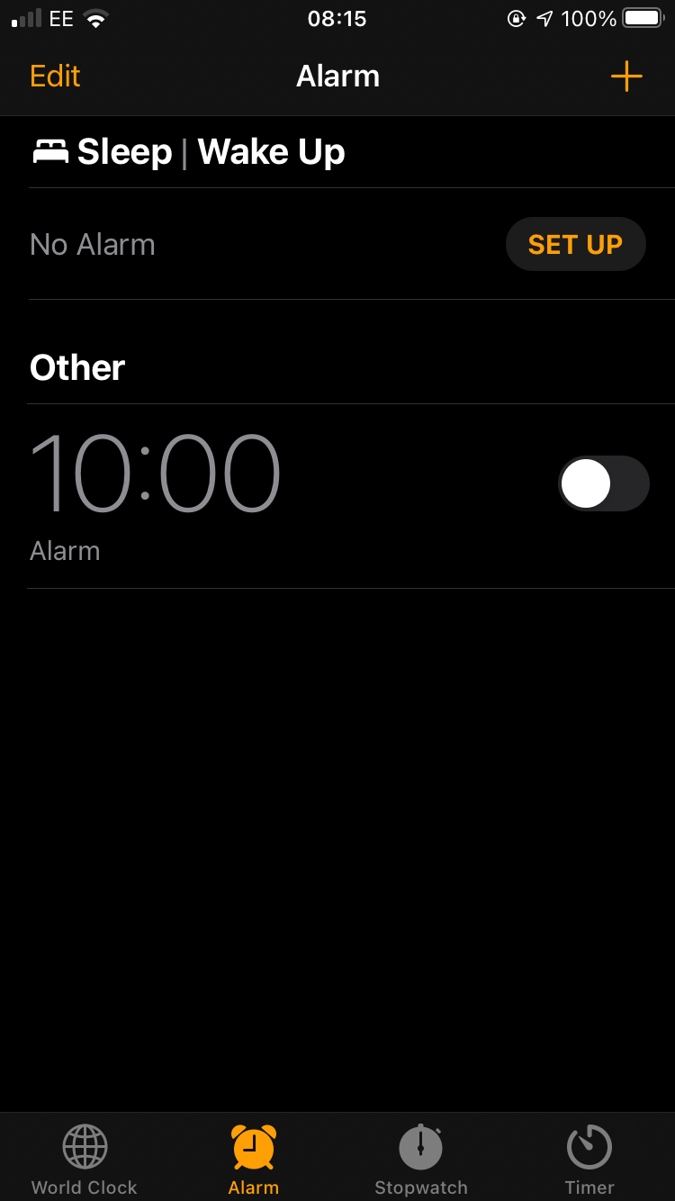 iOS Alarms list