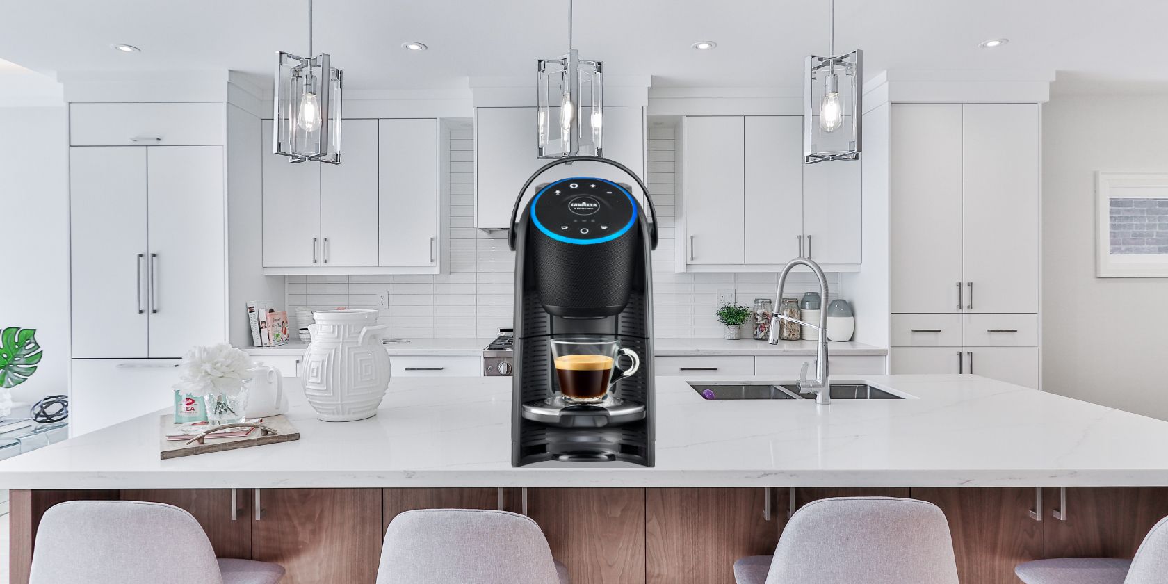 Lavazza's smart coffee machine on a kitchen counter