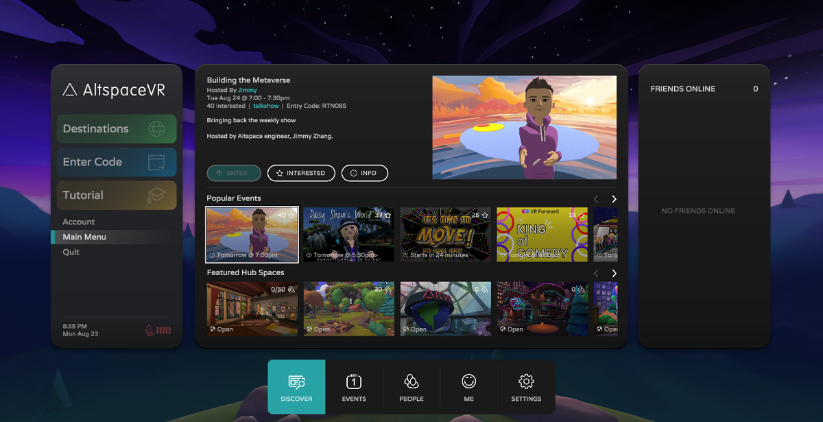 AltspaceVR menu