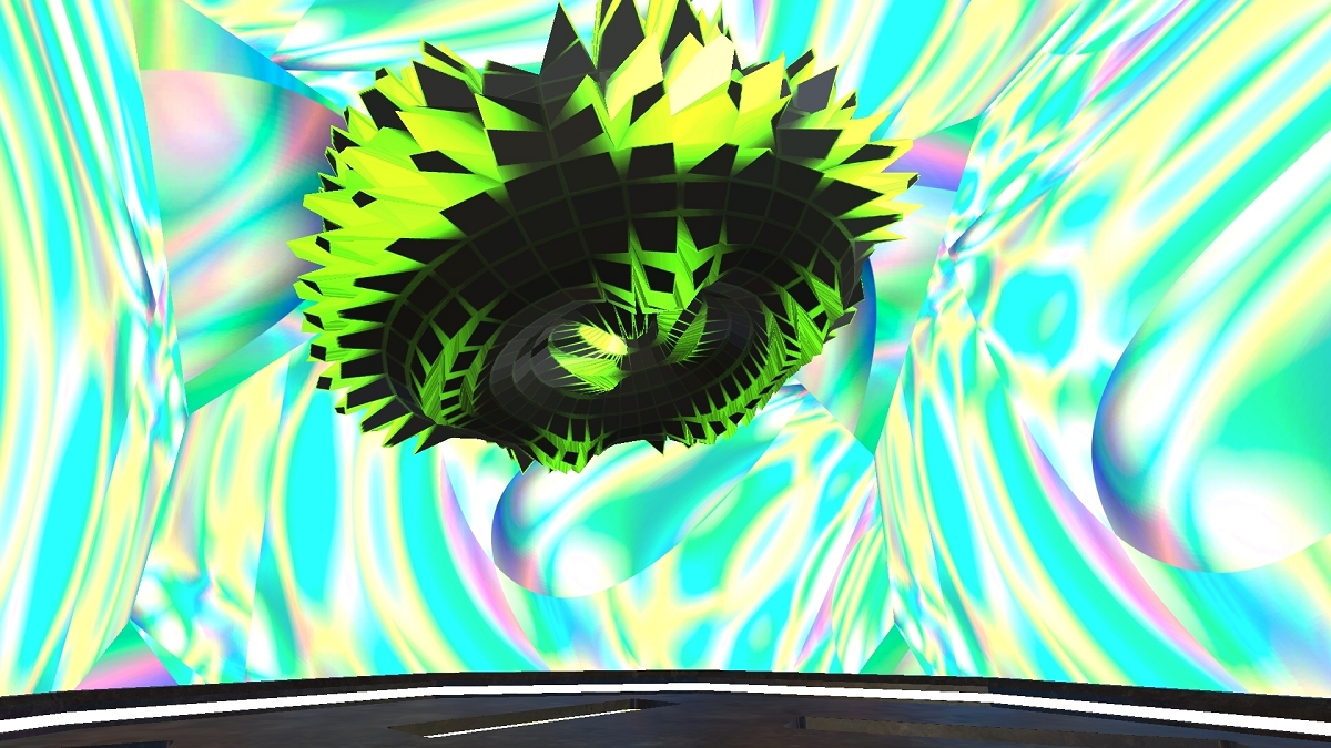 A screenshot of AltspaceVR showing a floating colourful orb