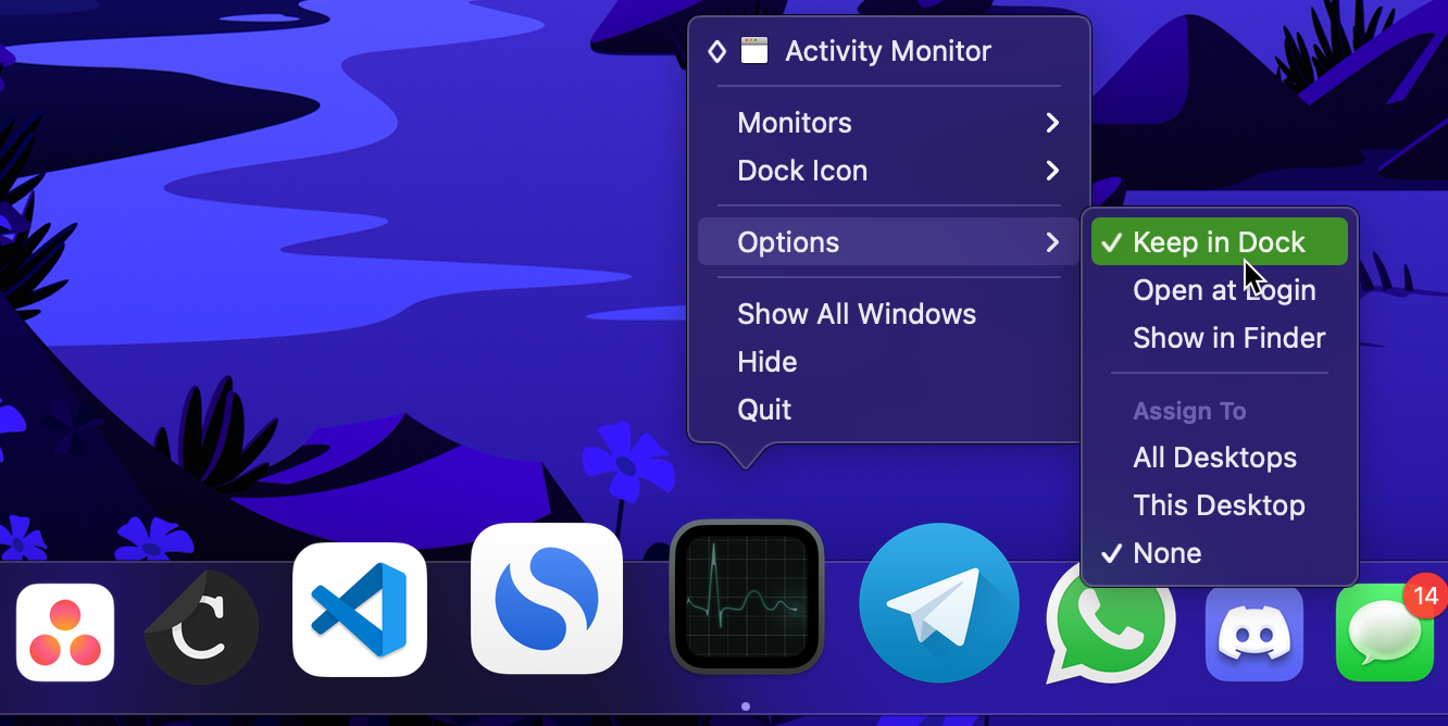 Keep in Dock option for Activity Monitor