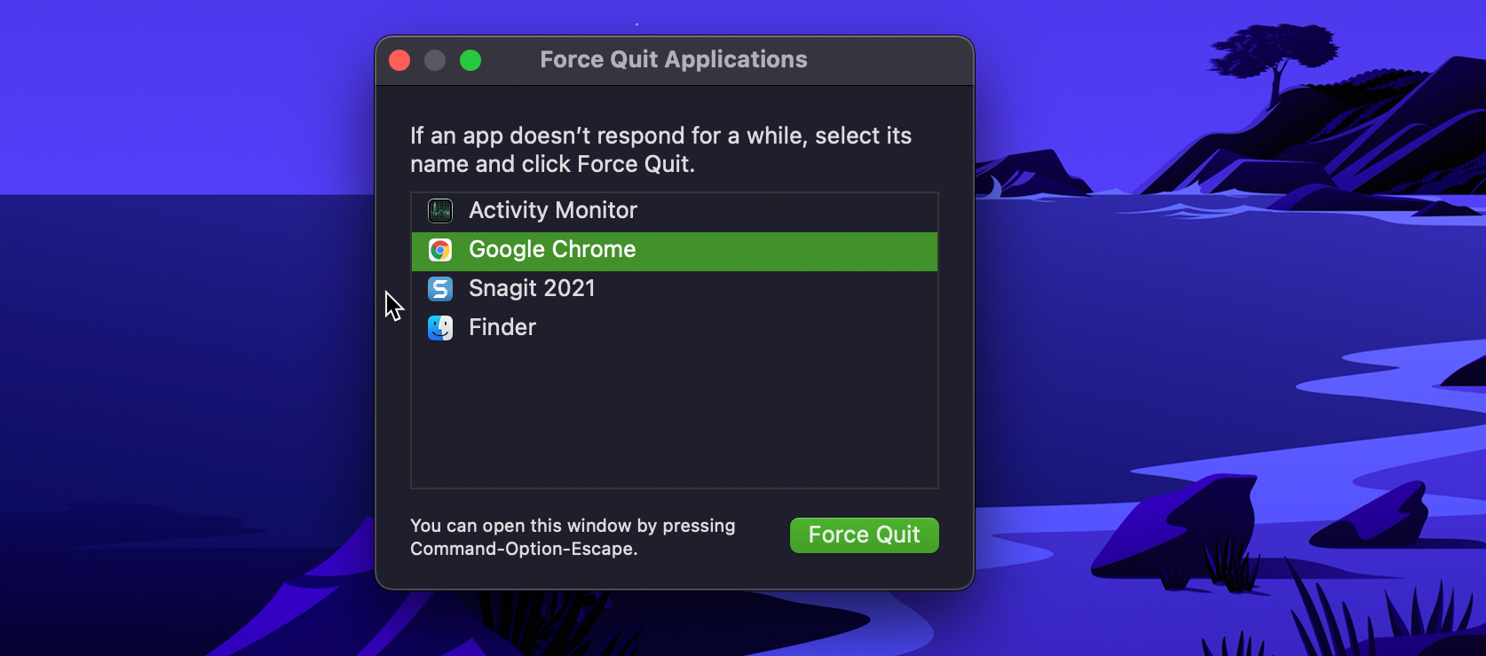 Force Quit Applications window in macOS