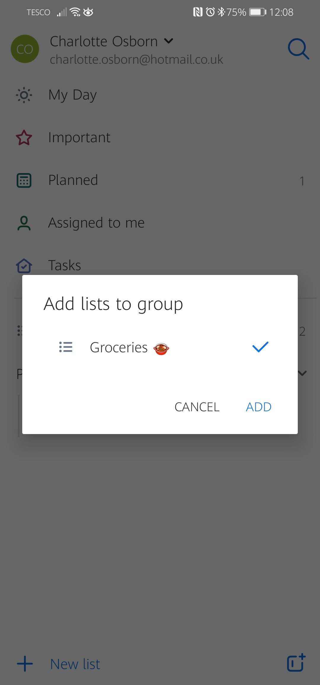 Microsoft To Do groups add a list