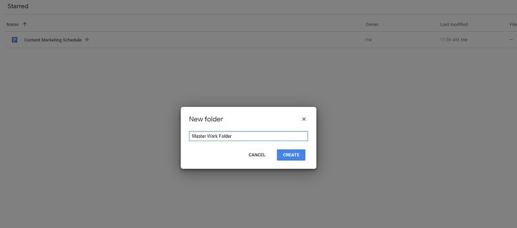 Image shows New Folder creation box in Google Drive