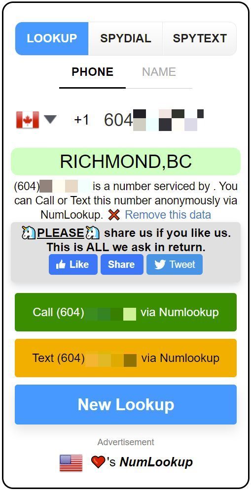 Look up a phone number with NumLook