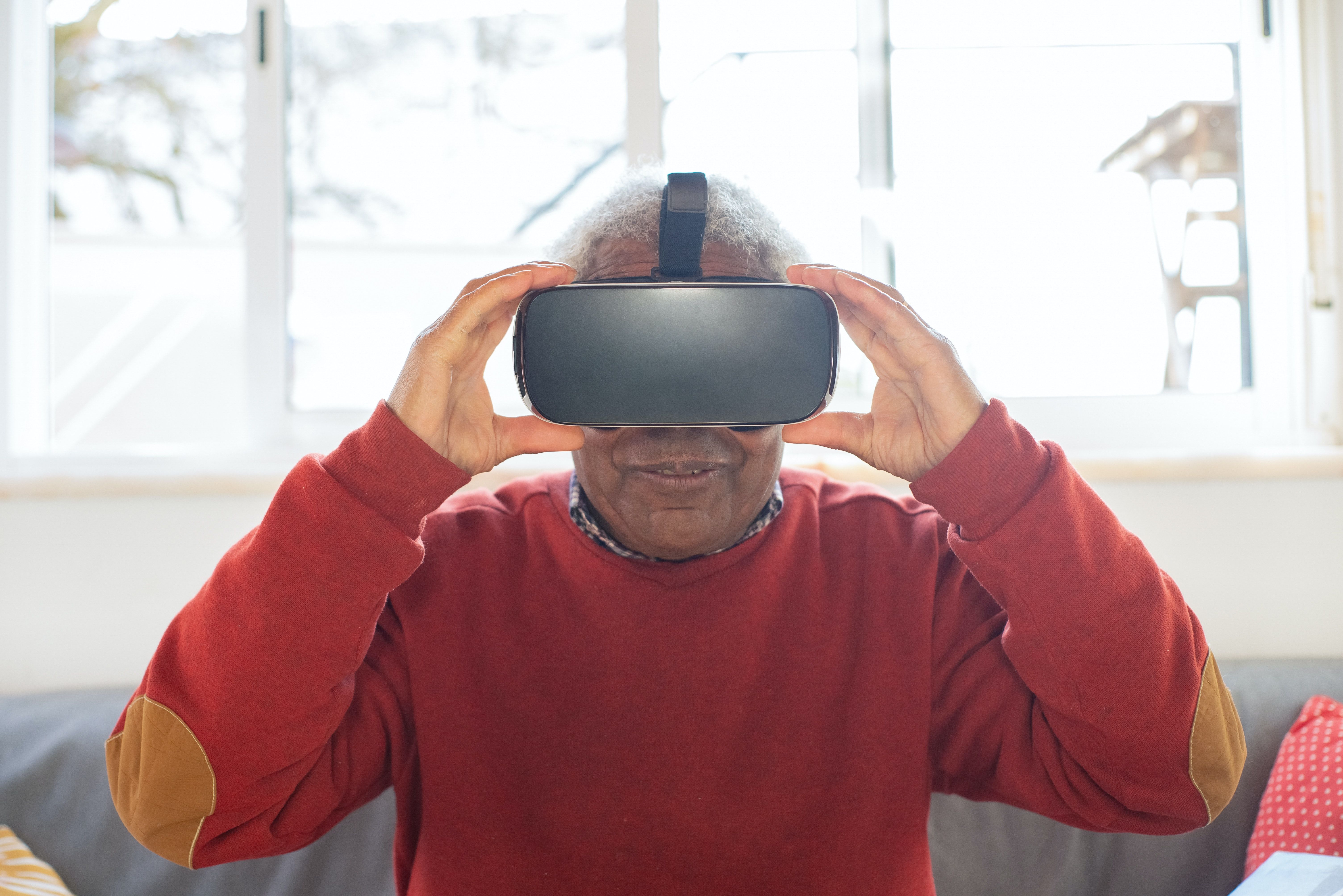 Old Man Wearing VR Headset
