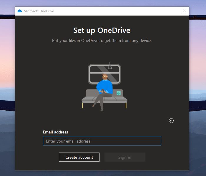OneDrive Set Up Window