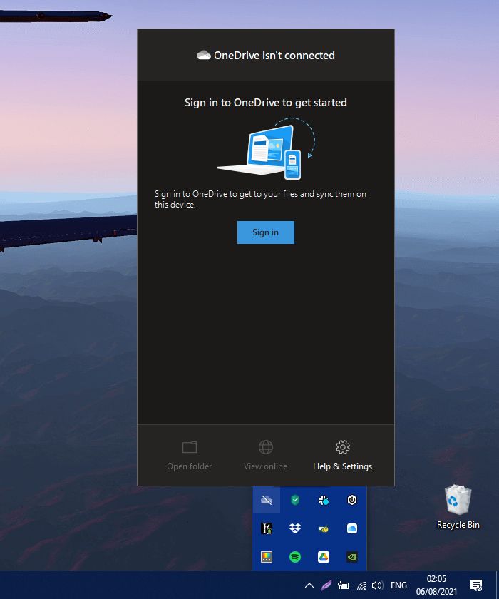 OneDrive Status Window