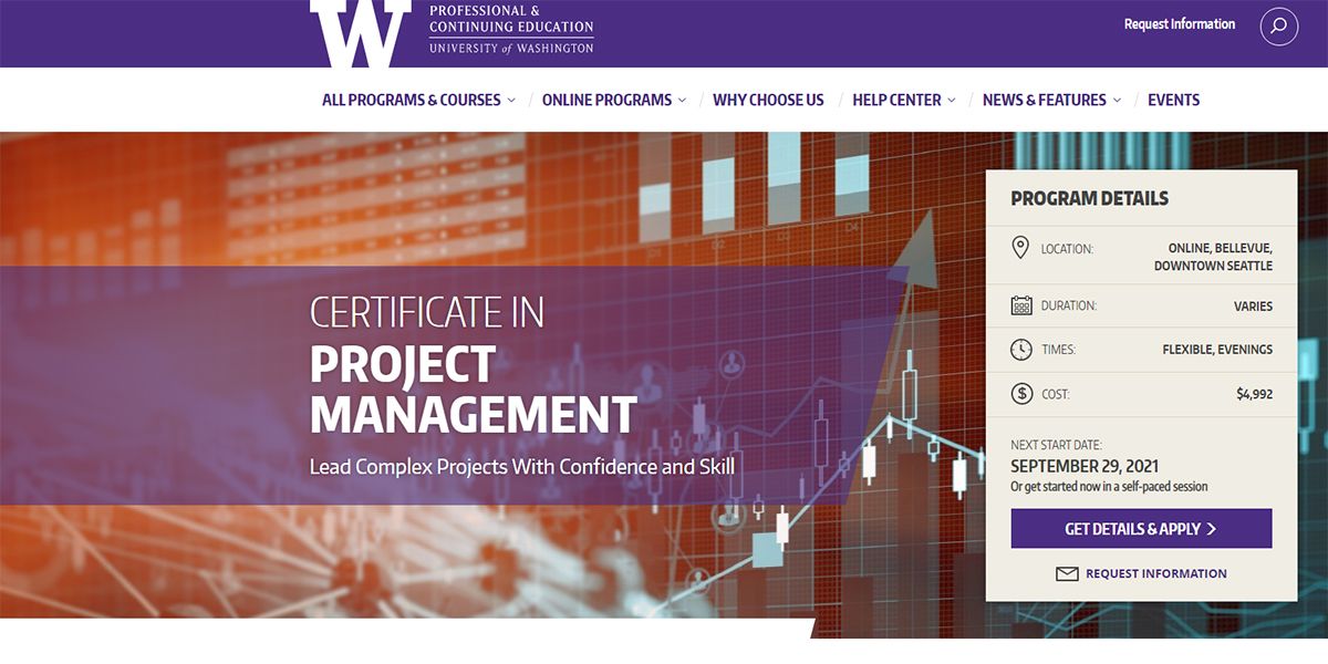 Image showing PMP Courses UofW website