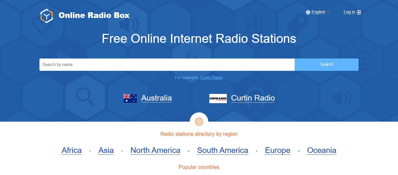A screenshot of Online Radio Box's landing page