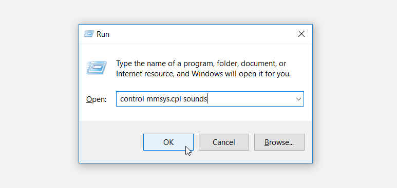 Opening Sound Settings using the Run command dialog box