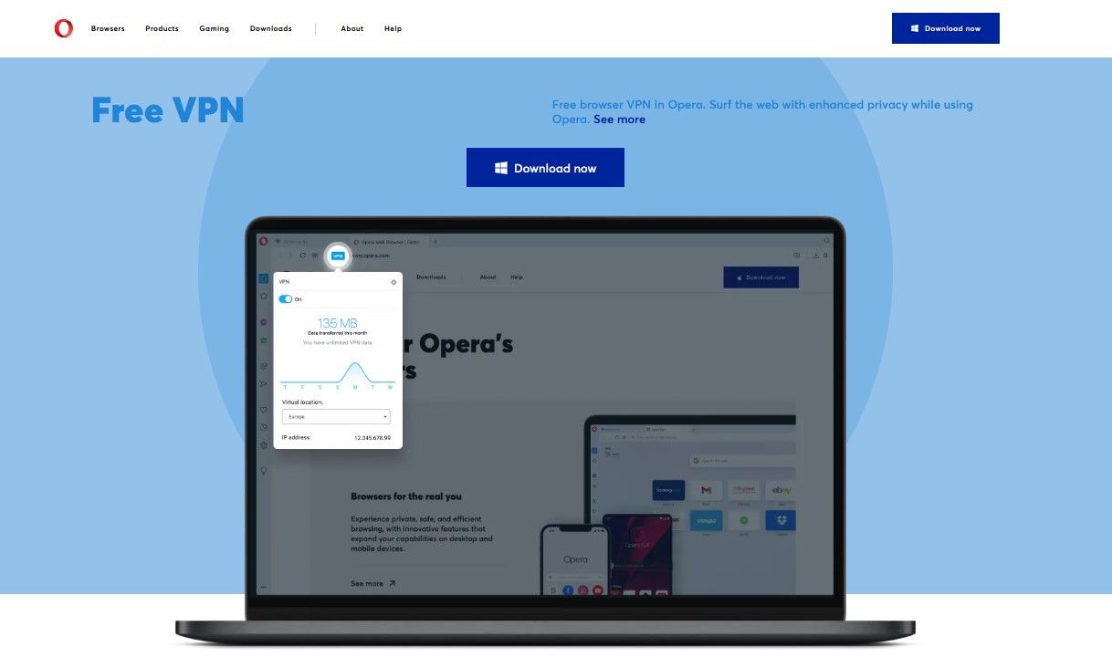 Opera vpn website screenshot - Le 5 migliori VPN gratuite per Android