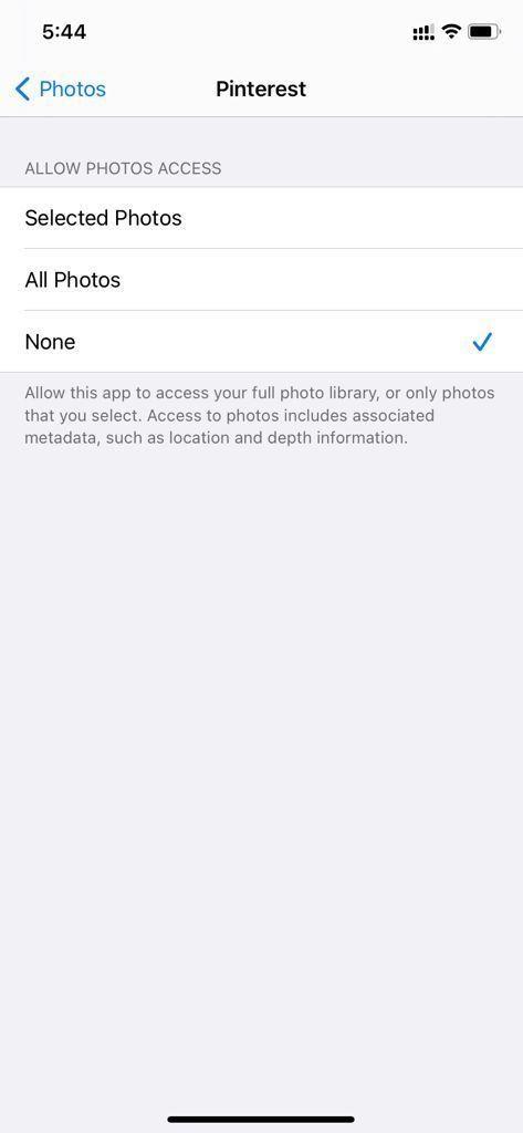 تنظیمات Pinterest - iPhone