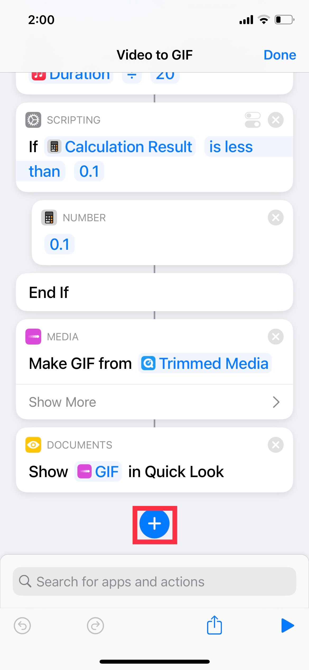 Plus Button on iPhone Shortcuts
