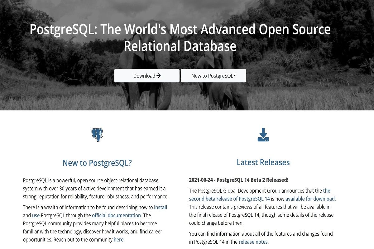 PostgreSQL download page