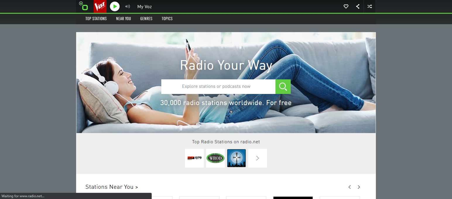 A screenshot of Radio.net's landing page