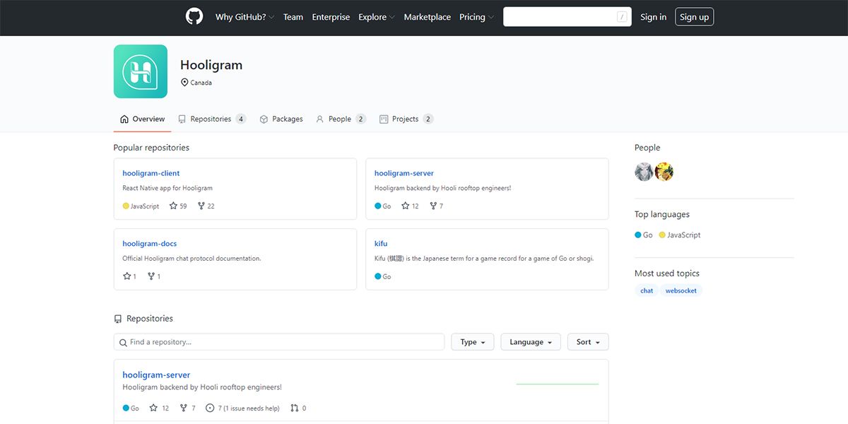 An image showing GitHub page of Hooligram