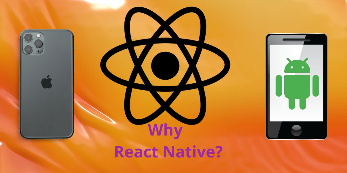 An image showing React Native logo with iPhone and Android