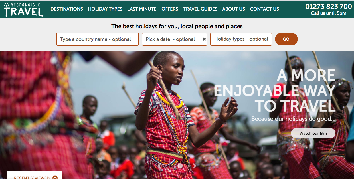 Screenshot of the Responsible Travel Website