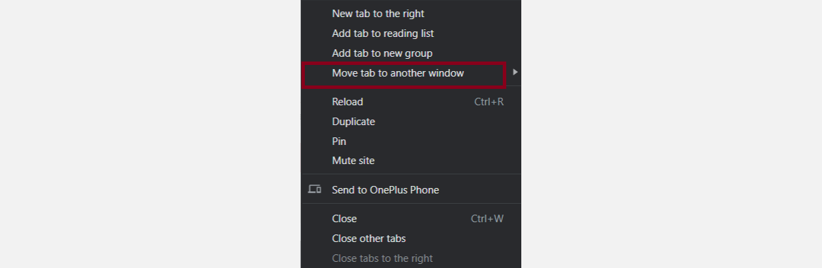 Move tab to new window in Google Chrome