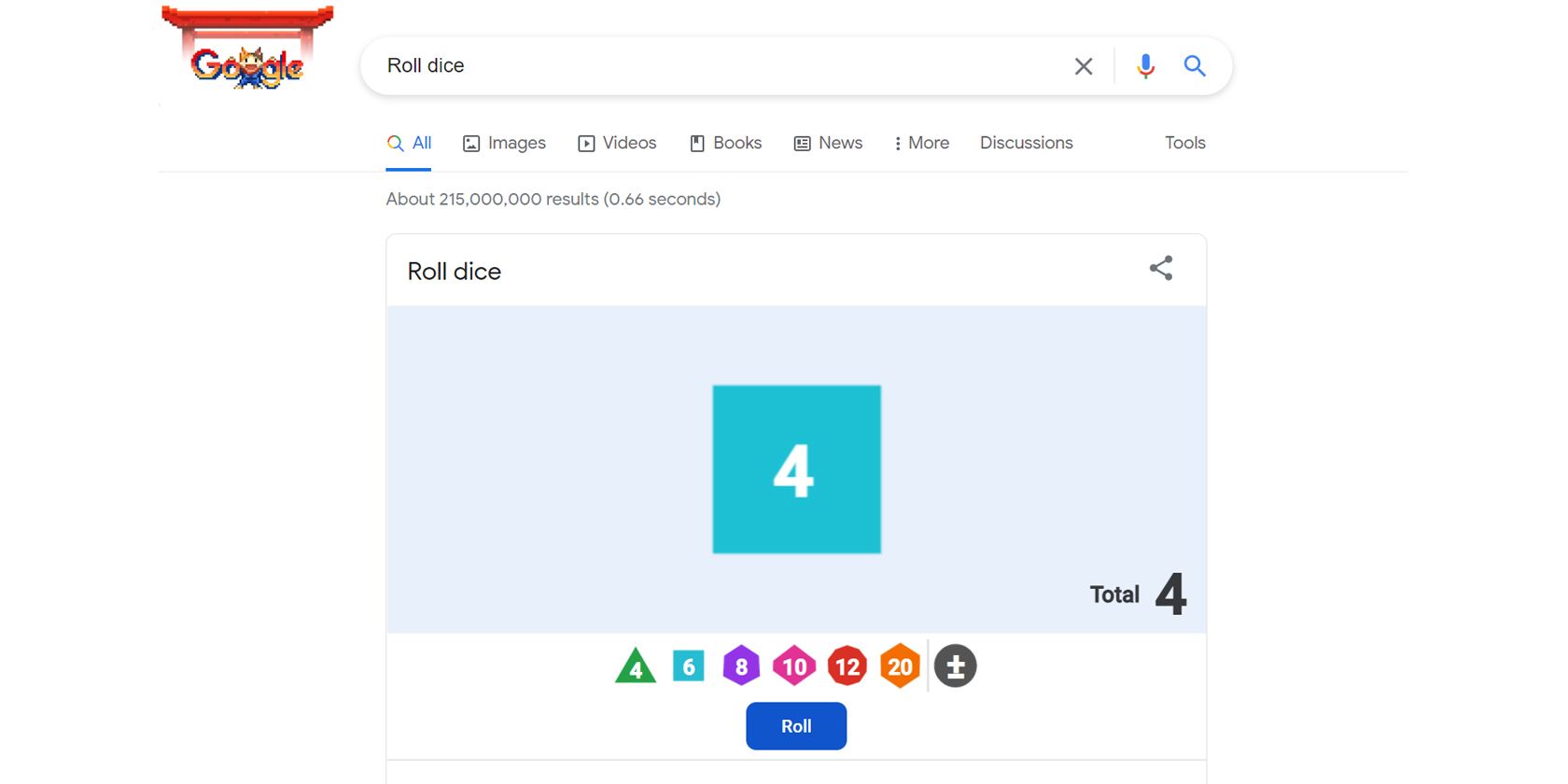 Google Roll dice screenshot
