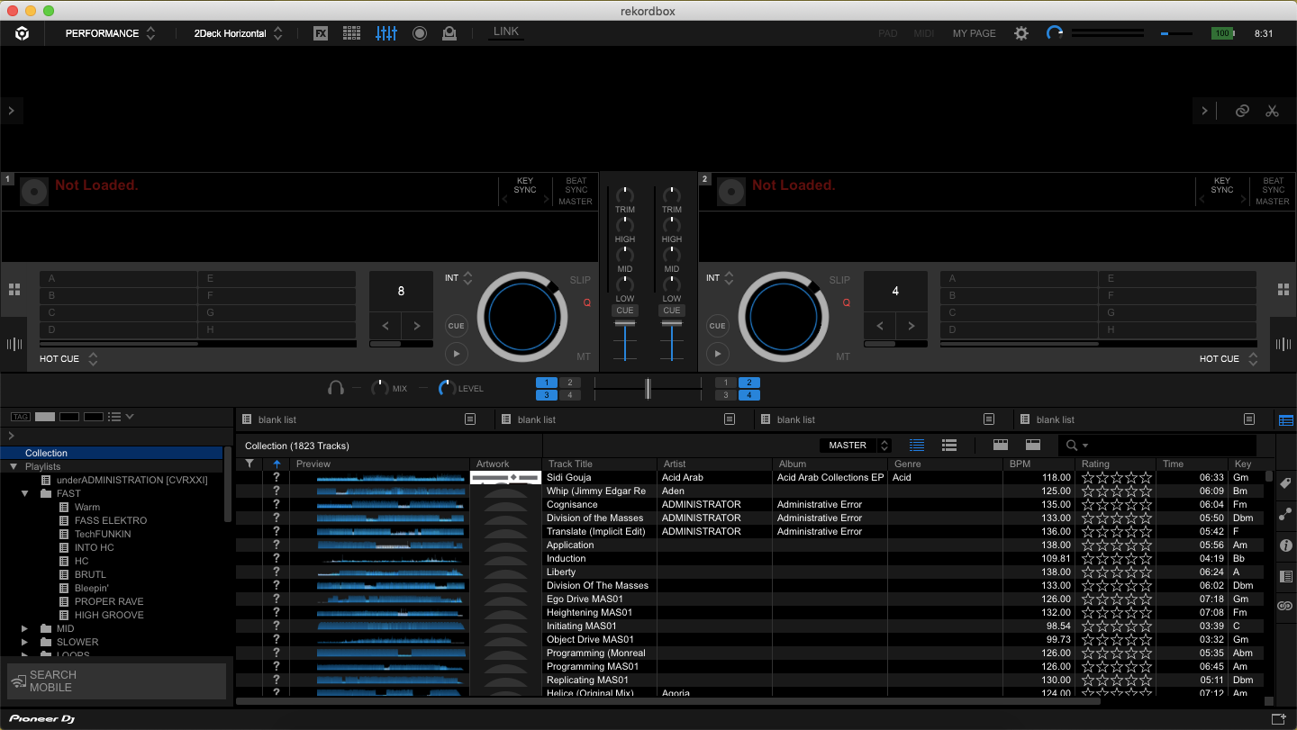A screenshot of Pioneer's Rekordbox program on a Mac device