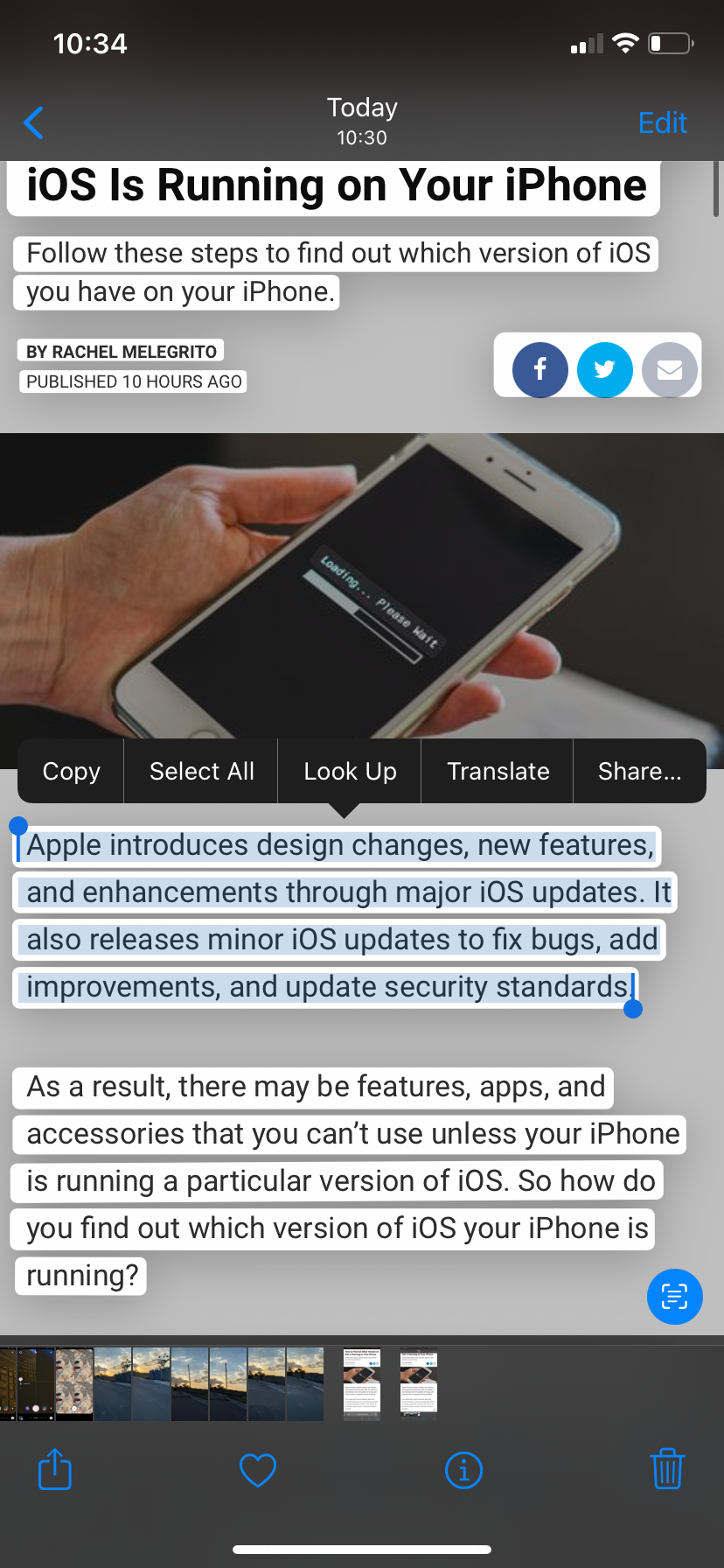 Selecting text highlighted by Live Text in iOS 15