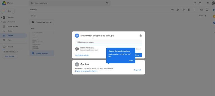 Image shows sharing settings in Google Drive