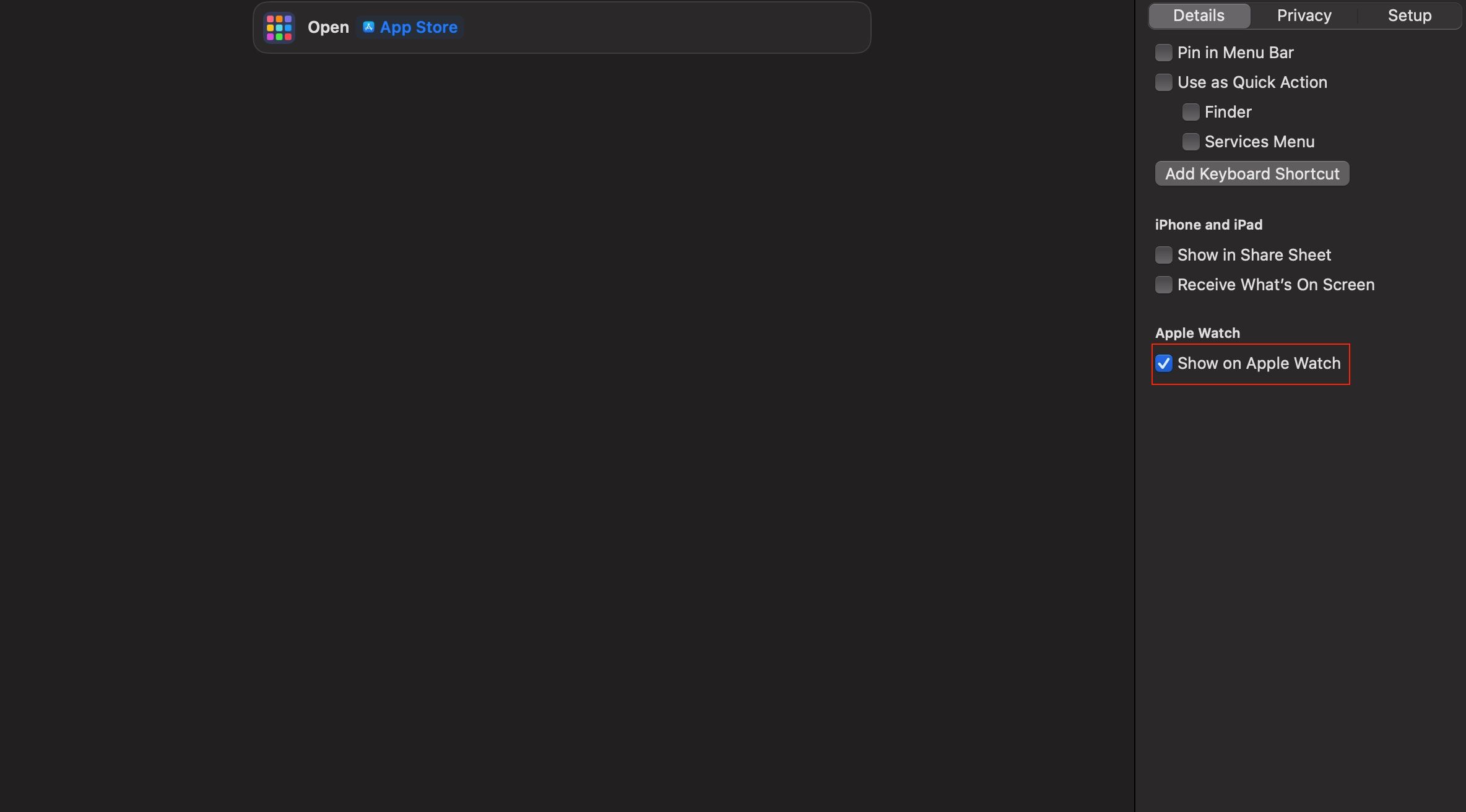 Show Shortcut on Apple Watch Mac