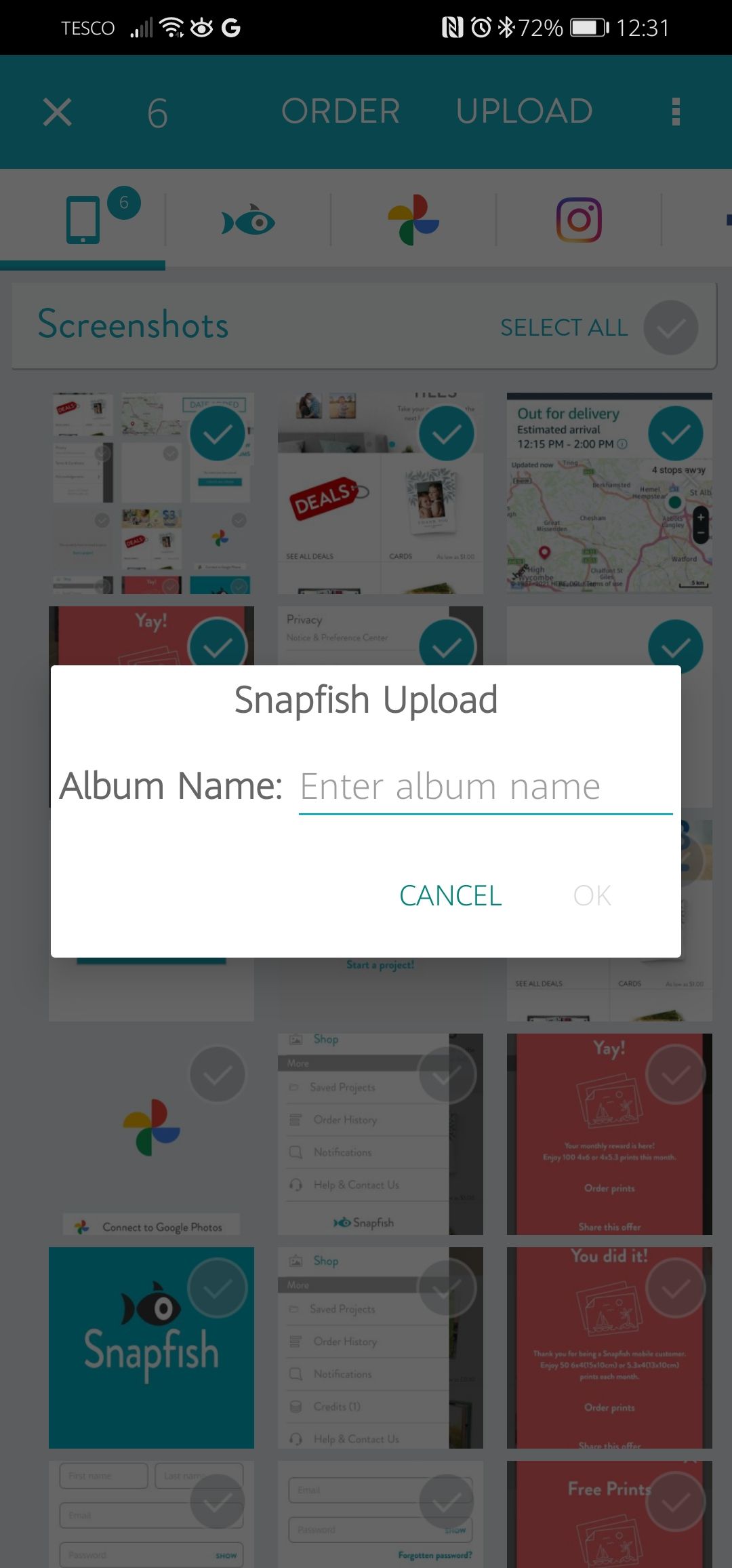 Snapfish upload album name