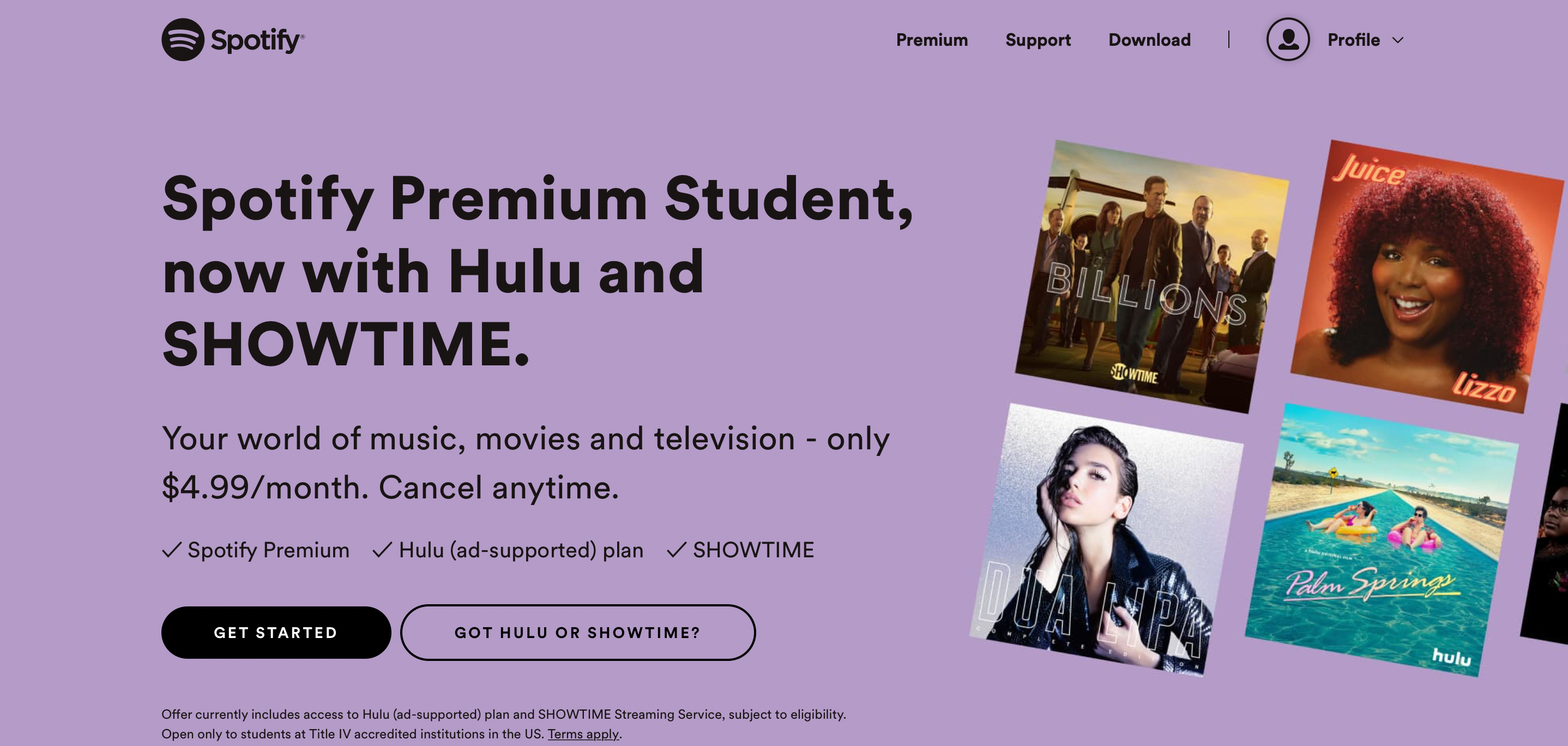 Spotify Premium Student Homepage