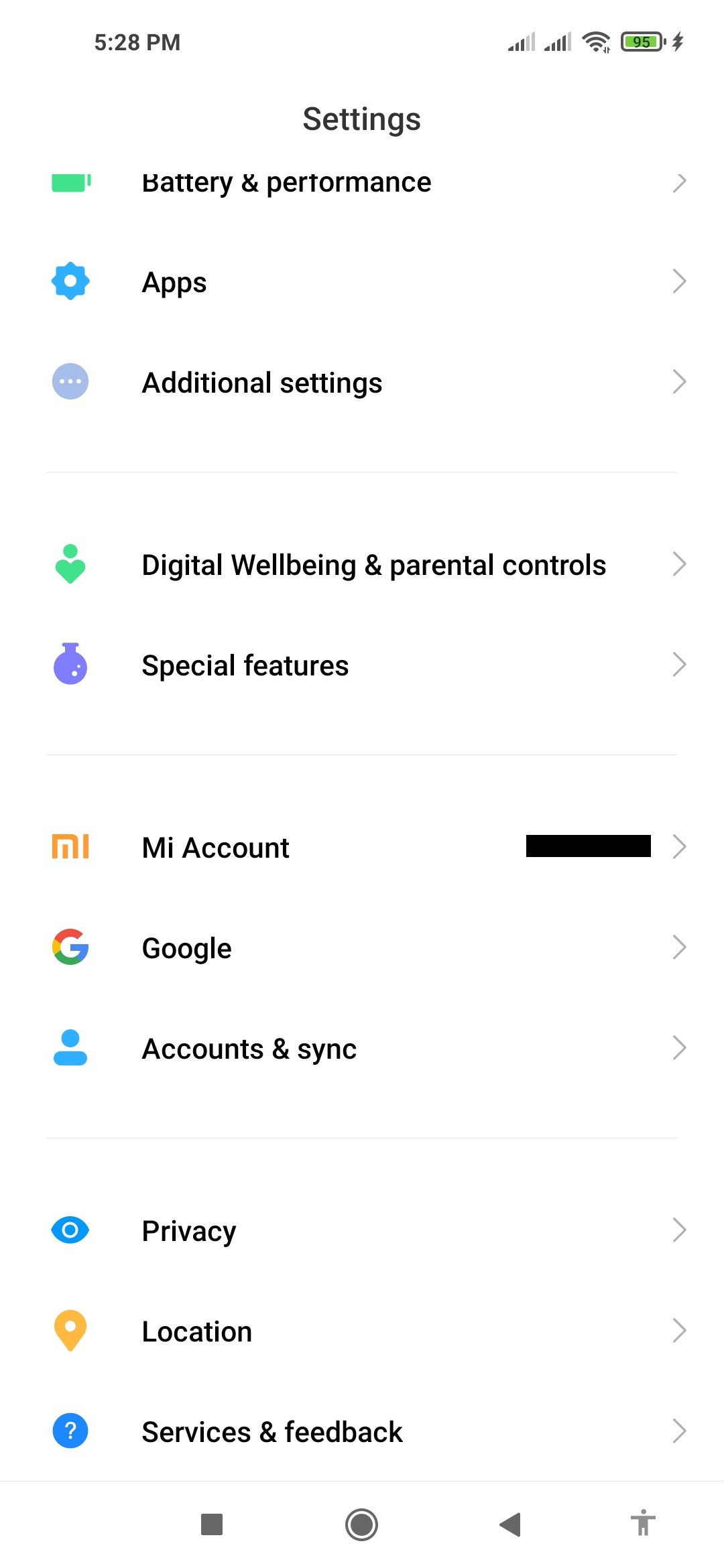Tap Settings Accounts and sync