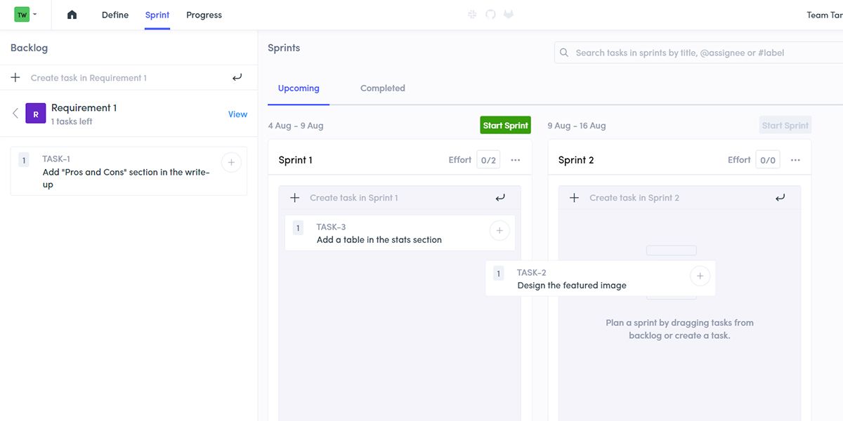 Visualization of the Drag and Drop Task Drawer of Tara app