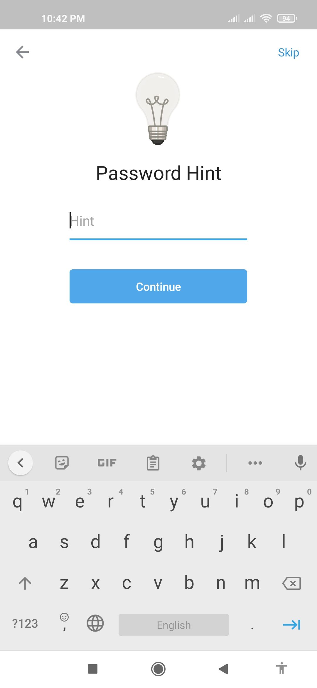 Telegram 2SV set Password hint tap Continue