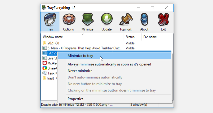  TrayEverything Interfaccia