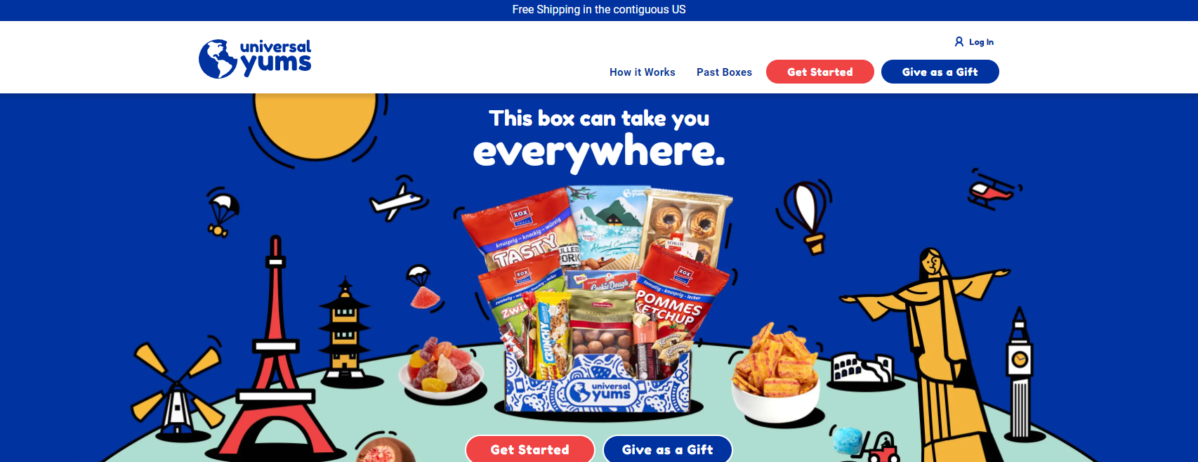 Die 7 besten Abo-Boxen für Snacks - Universal Yums Landing Page Screenshot