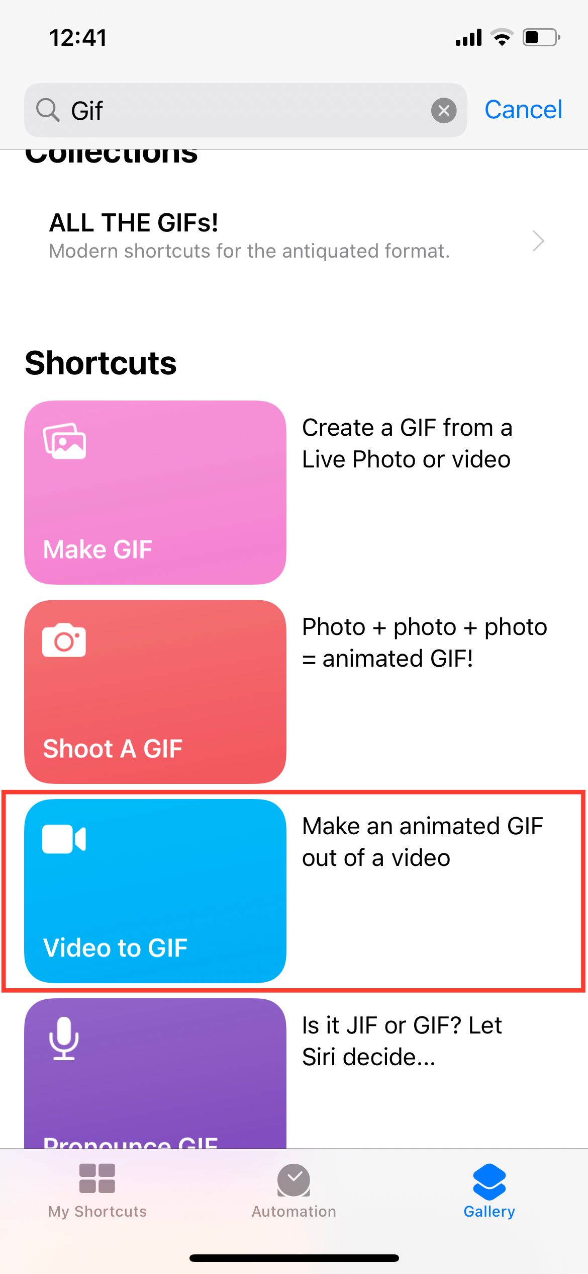 Video to GIF Shortcut