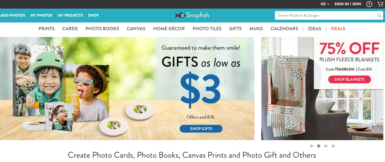 screenshot of Snapfish website