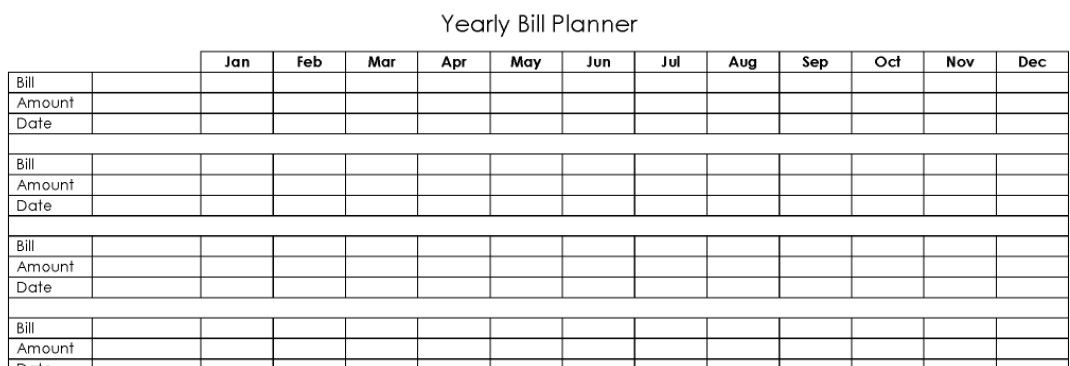 Yearly bill planner